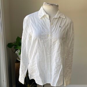 Lacoste White Long-Sleeve Button-Front Shirt with Iconic Croc